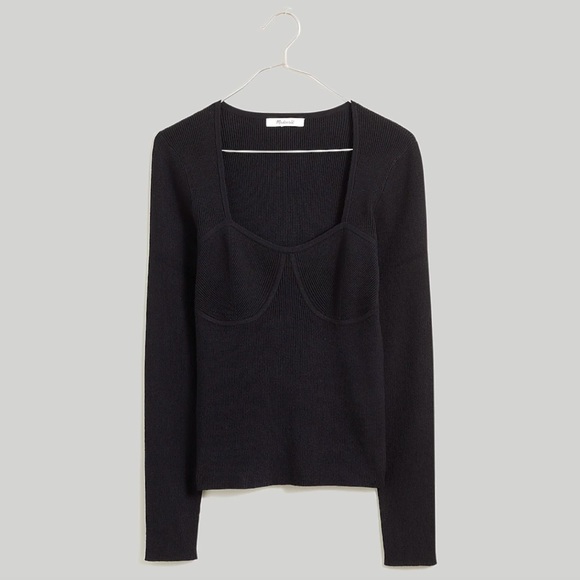 NEW Madewell Wide Rib Sweater Top - True Black (Large) - Picture 1 of 6